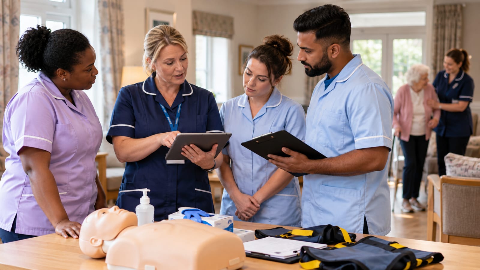 care home staff training session with healthcare workers 