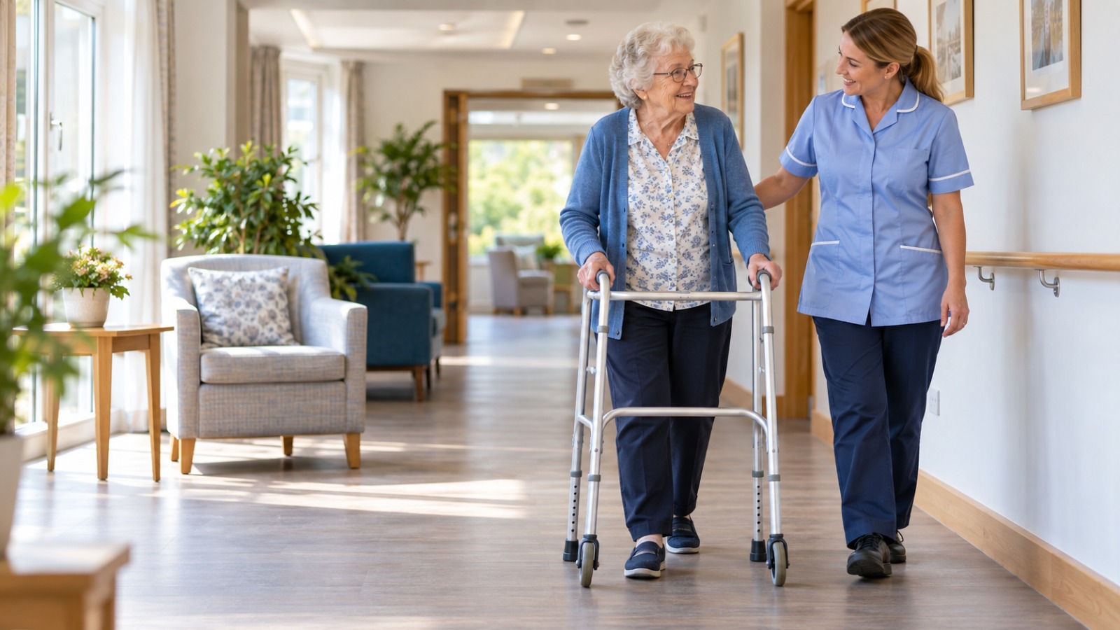 care worker supporting safe mobility